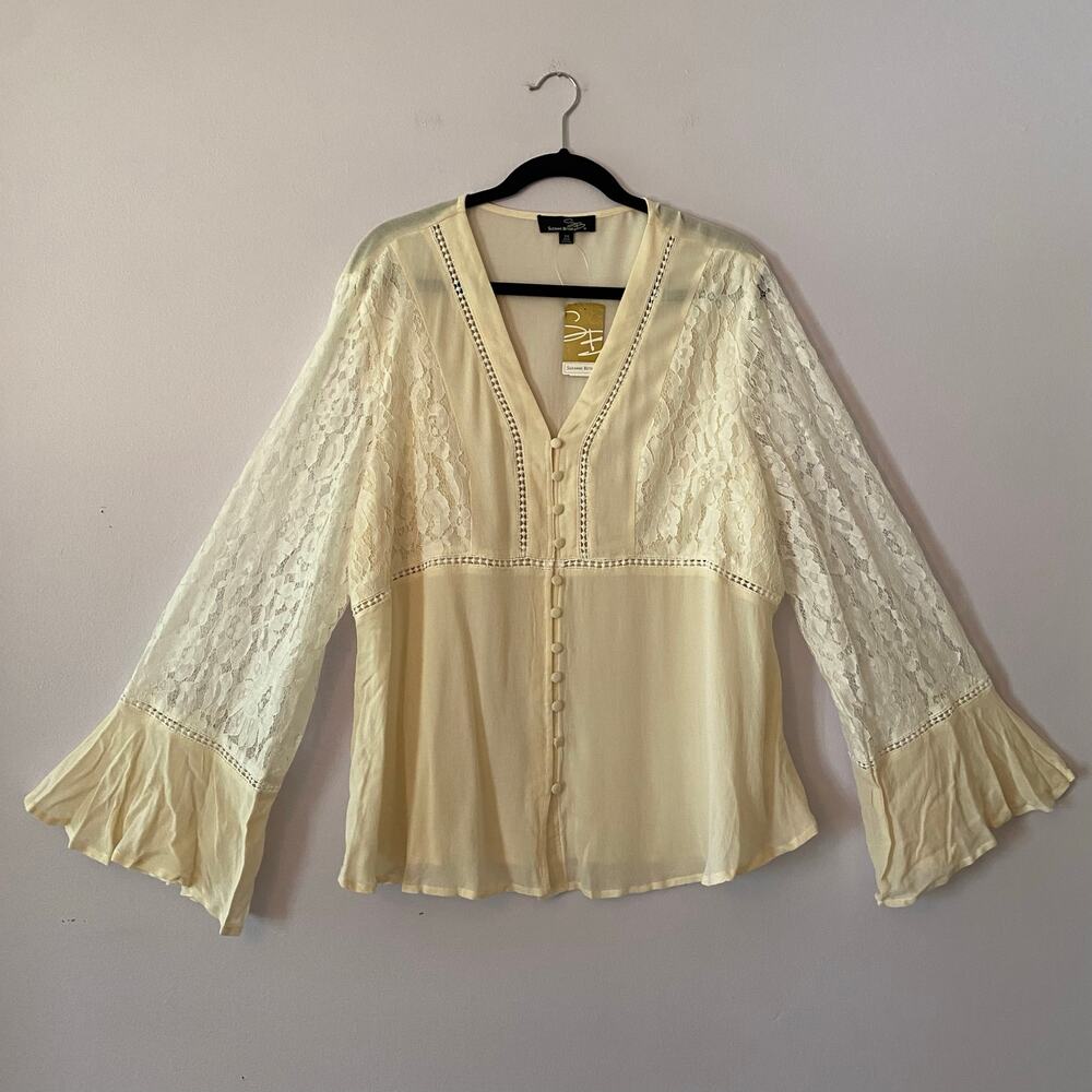 NWT Suzanne Betro Cream Lace Blouse Whimsy Fairycore Bohemian Women's size 2X